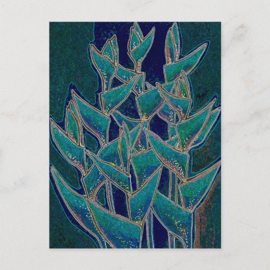 Heliconia Rostrata Tropical Flower Floral Art Blau Briefkaart (Voorkant)