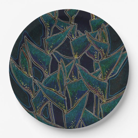 Heliconia rostrata tropische bloemen bloemenzwart papieren bordje (Voorkant)