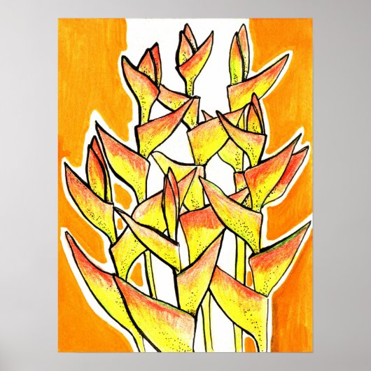 Heliconia rostrata tropische bloemen bloemgeel poster (Voorkant)