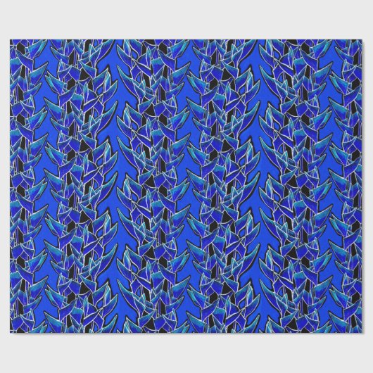 Heliconia Tropical Botanical Bloemen Patroon Blauw Cadeaupapier (Vlak)