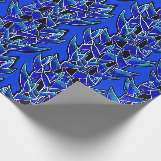 Heliconia Tropical Botanical Bloemen Patroon Blauw Cadeaupapier (Hoek)