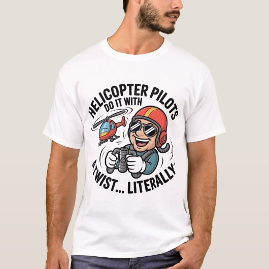 Helicopter Pilot Cartoon Mascot T-shirt (Voorkant)