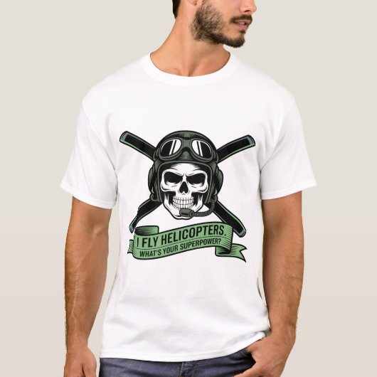Helicopter Pilot Skull Emblem – I Fly Helicopters T-shirt (Voorkant)
