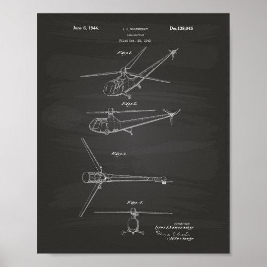 Helikopter 1944 Patent Art Chalkboard Poster (Voorkant)