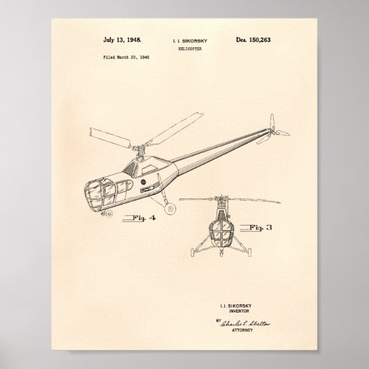 Helikopter 1948 oude patentart poster (Voorkant)