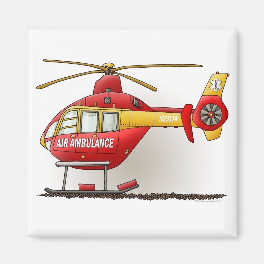 Helikopter Ambulance Square Magnet (Voorkant)