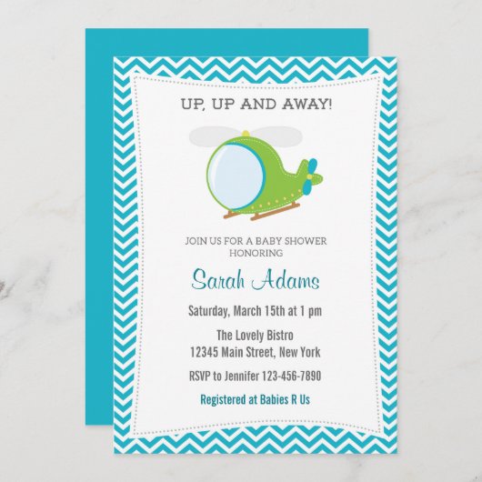 Helikopter Baby shower uitnodiging (Voorkant / Achterkant)
