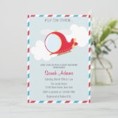 Helikopter Baby shower Uitnodiging blauw rood (Staand voorkant)