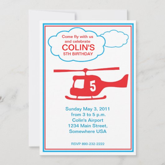 helikopter Boy Birthday Party Invitation Kaart (Voorkant)