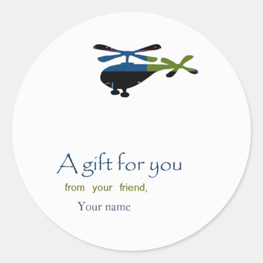 Helikopter - Cadeauetiket Ronde Sticker (Voorkant)