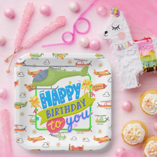 Helikopter Gelukkige Verjaardag Papieren Bordje (Feest)