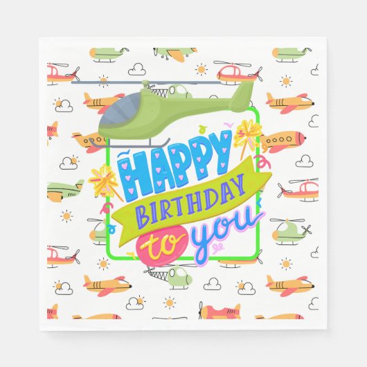 Helikopter Gelukkige Verjaardag Servet (Voorkant)