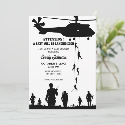 Helikopter leger soldaat baby shower kaart (Staand voorkant)