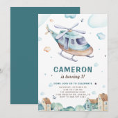 Helikopter met  blauwe Waterverf Kinderen van zate Kaart (Voorkant / Achterkant)