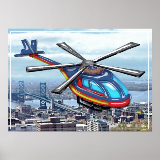 Helikopter met hoog vliegbereik over de weg poster (Voorkant)