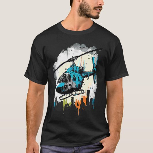 Helikopter over het stadscentrum t-shirt (Voorkant)