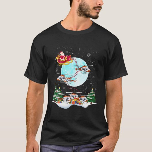 Helikopter Reindeer Santa's Sleigh Pilot Kerstmis T-shirt (Voorkant)