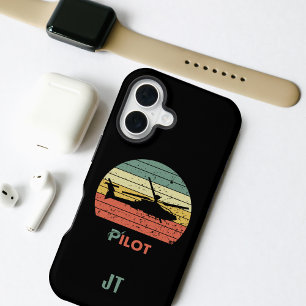 Helikopter & Retro Zonsondergang, Cool monogrammed iPhone 16 Hoesje