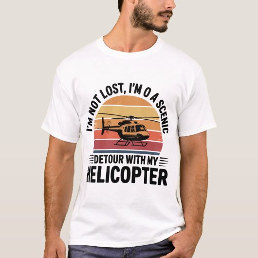 Helikopter Retro Zonsondergang Design T-shirt (Voorkant)