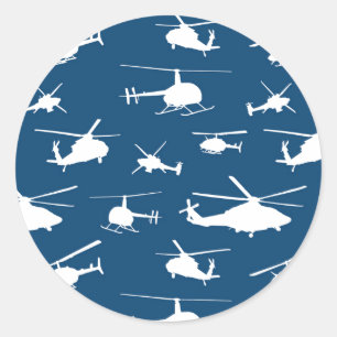 Helikopter Silhouettes // Navy Blue // Ronde Sticker