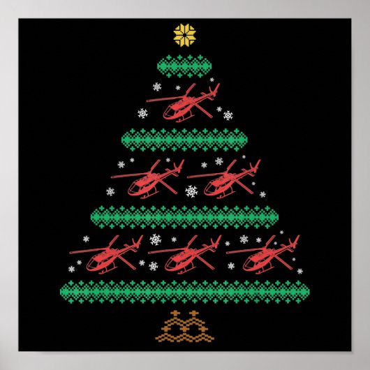 Helikopter Ugly Kerstmis Pilot Xmas Tree Gift Poster (Voorkant)