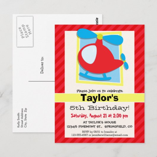 Helikopter van kind; Scarlet Red Stripes Briefkaart (Voorkant / Achterkant)