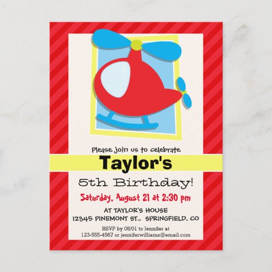 Helikopter van kind; Scarlet Red Stripes Briefkaart (Voorkant)