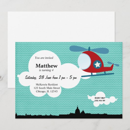 Helikopter Verjaardag thema (Blauw) Kaart (Voorkant / Achterkant)