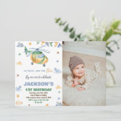 Helikopter Verjaardag Uitnodigingen Geel Grijs Fot (Staand voorkant)