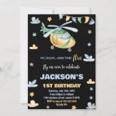 Helikopter Verjaardag Uitnodigingen Geel Grijs Zwa (Voorkant)