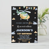 Helikopter Verjaardag Uitnodigingen Geel Grijs Zwa (Staand voorkant)