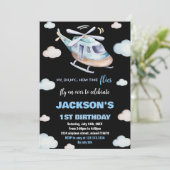 Helikopter Verjaardag Uitnodigingen Grijs Blauw Zw (Staand voorkant)