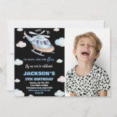 Helikopter Verjaardag Uitnodigingen Grijs Zwart W (Voorkant)