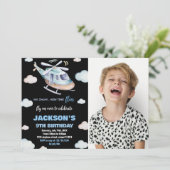 Helikopter Verjaardag Uitnodigingen Grijs Zwart W (Staand voorkant)