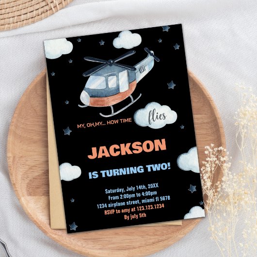 Helikopter Verjaardag Uitnodigingen Zwart BK