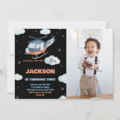 Helikopter Verjaardag Uitnodigingen Zwart BK w fot (Voorkant)