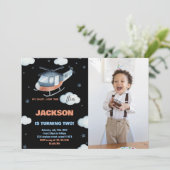 Helikopter Verjaardag Uitnodigingen Zwart BK w fot (Staand voorkant)