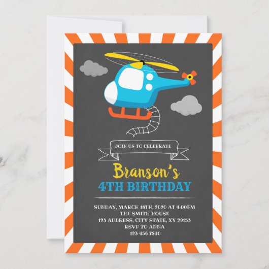 Helikopter verjaardagsfeestje uitnodiging (Voorkant)