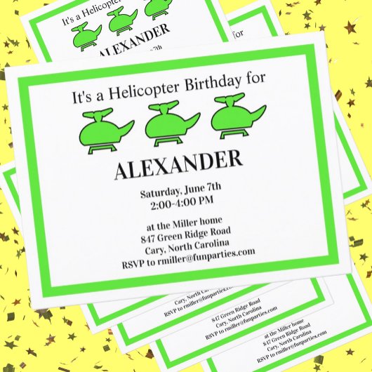 Helikopter verjaardagsfeestje uitnodiging briefkaart