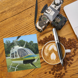 Helikopter Vliegtuig Foto, Luchtvaart, Geborduurd Glazen Onderzetter