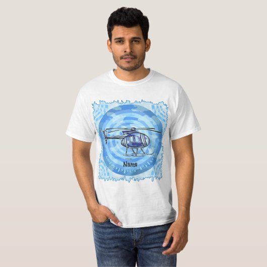 Helikopter voor blauwe hemel t-shirt (Voorkant volledig)