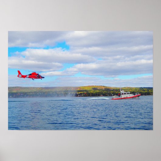 Helikopter voor kustGuard MH-65C en responsboot Poster (Voorkant)