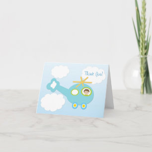 Helikopter, wolken, jongen Baby shower Dank je Bedankkaart