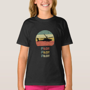 Helikopter & Zonsondergang, Vintage Retro Eenvoudi T-shirt