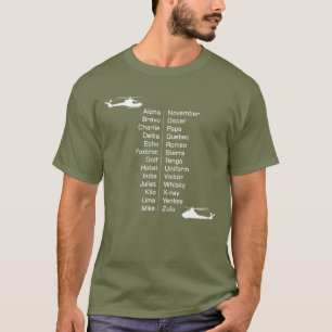 Helikopterpiloot fonetische spelling alfabet woord t-shirt