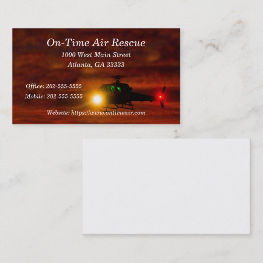 Helikopterredding op zonsondergang visitekaartje (Voorkant / Achterkant)