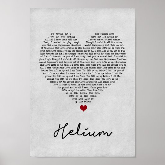 Helium Gray Heart Song Lyric Wall Art afdrukken Poster (Voorkant)