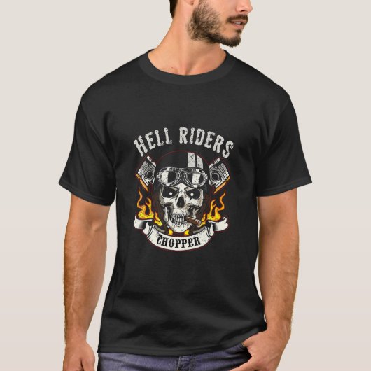 Hell Rider Chopper Biker Skull T-shirt (Voorkant)