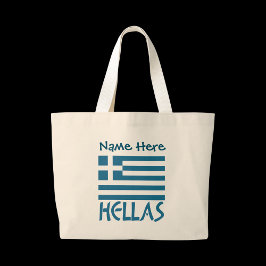 Hellas en Griekse vlag Blauw Personalisatie Grote Tote Bag