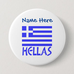 Hellas en Griekse Vlag Blauw Personalisatie Ronde Button 7,6 Cm